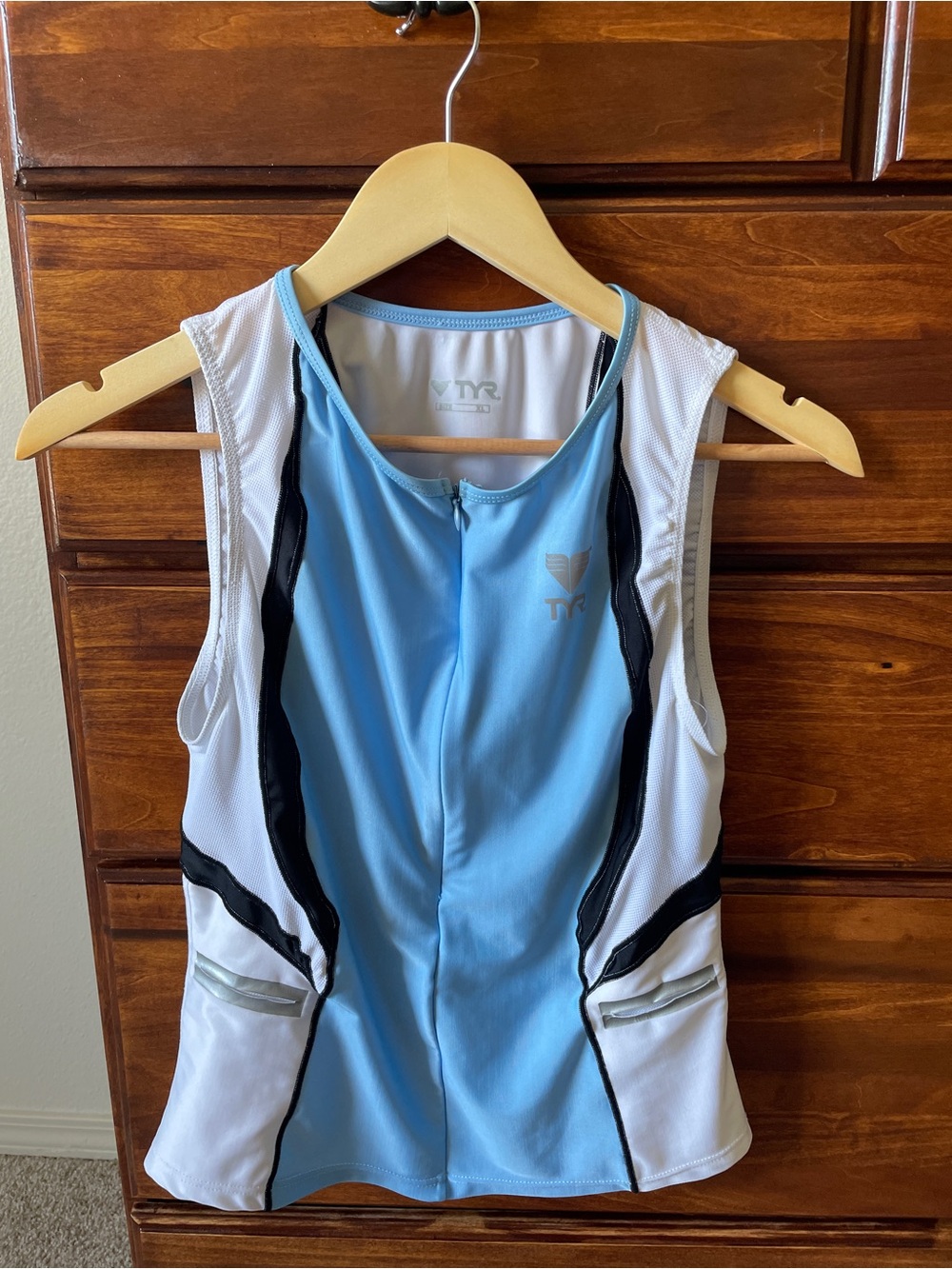 TYR Light Blue & White Sleeveless Race Top